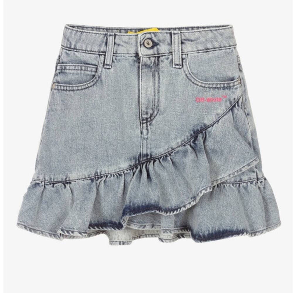 Off White Kids Denim Ruffle Skirt Blue Diagonal Sz 12